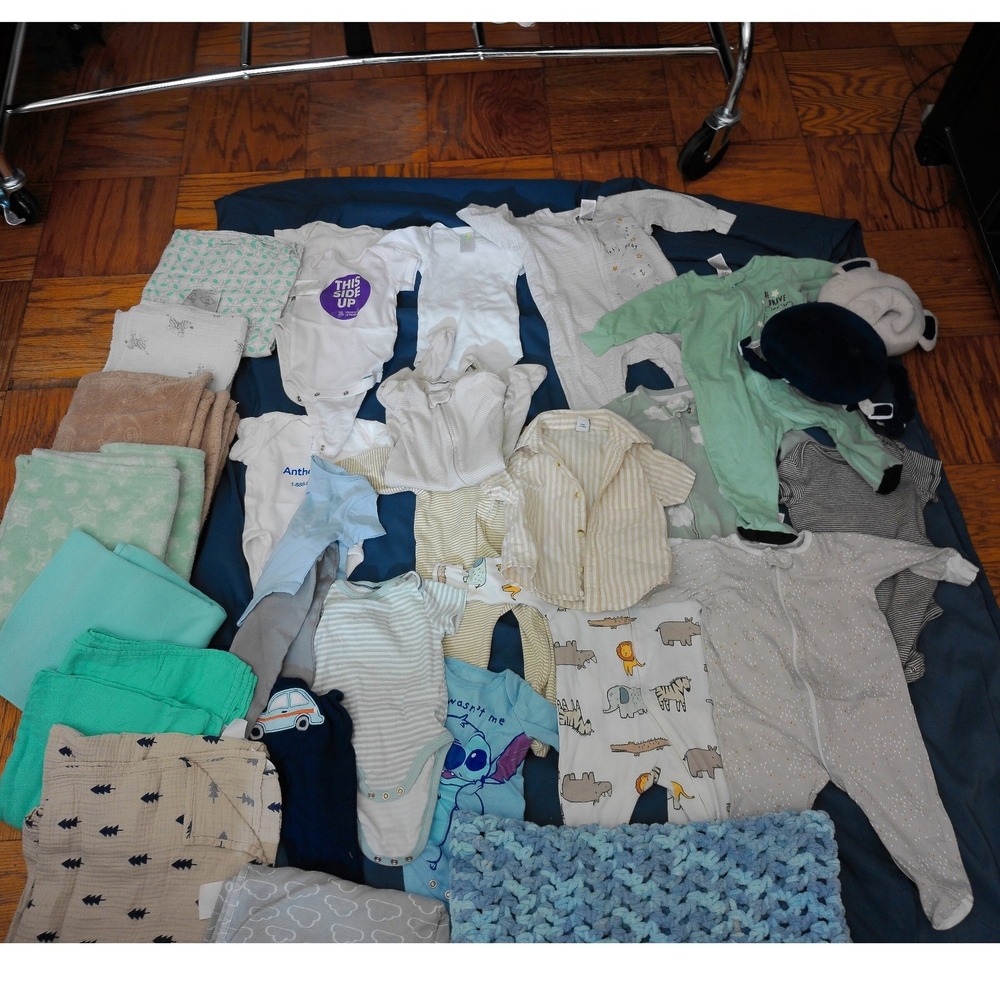 0-9m Baby Clothing Lot Kids Mixed Sizes Blue White Safari Animal 20pc+